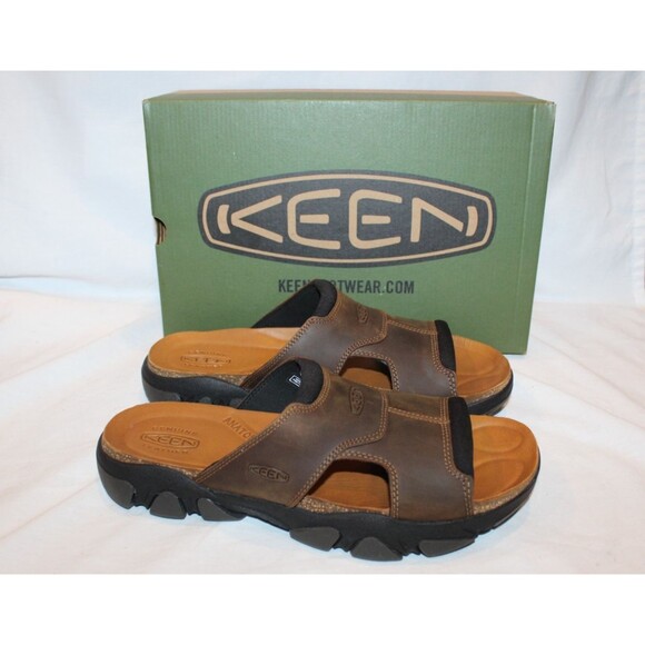 Keen Men\'s Daytona Open Toe Leather Slide Sandals Bison/Black NEW SZ 14 main image 8